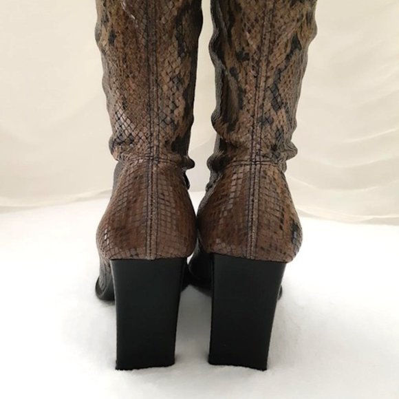 PRIALPAS GOMMA Stretchy Boots Brown Grey Snakeskin Leather Black Heeled Boots - Picture 6 of 10